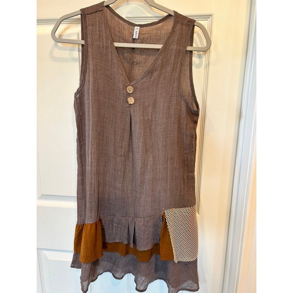 Misslook Boho Cottagecore Ruffle Hem Tunic Dress - Size Small